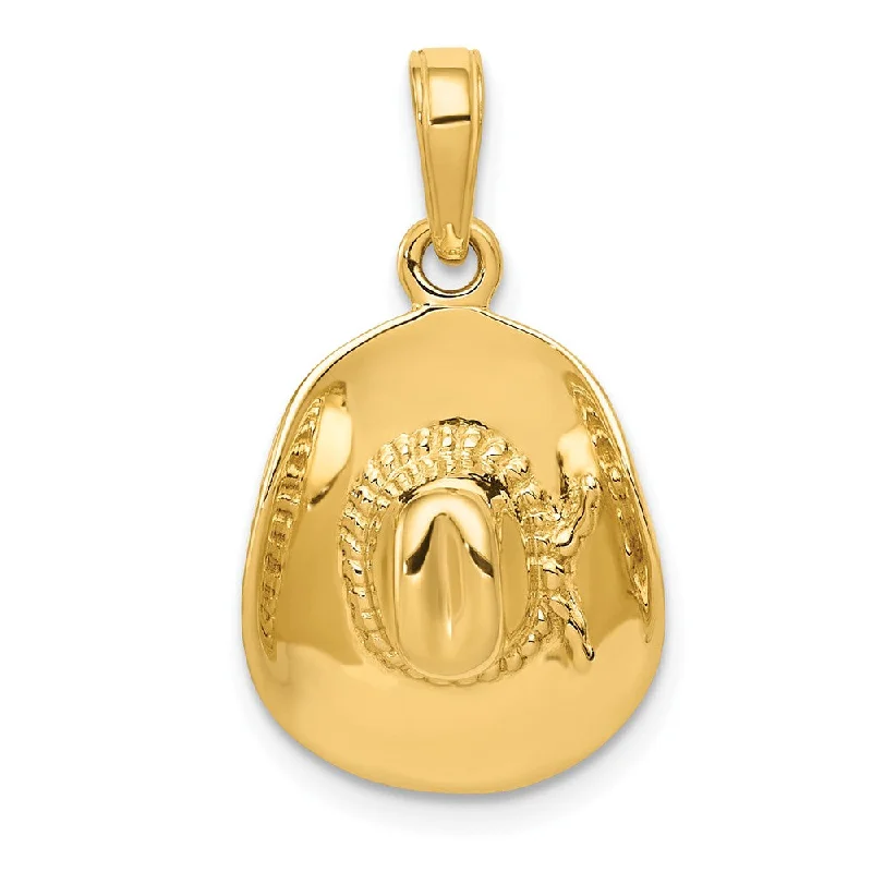 Fashion-Forward Geometric Jewelry For Contemporary Style 14k Yellow Gold 3D Cowboy Hat Pendant Fashion-Forward Geometric Jewelry For Contemporary Style 14k Yellow Gold 3D Cowboy Hat Pendant