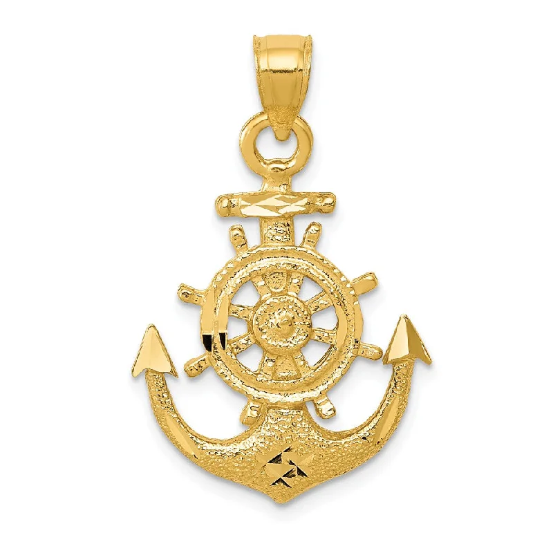 The Perfect Jewelry Piece At The Perfect Discount 14k Yellow Gold Anchor and Ships Wheel Pendant, 19 x 29mm The Perfect Jewelry Piece At The Perfect Discount 14k Yellow Gold Anchor and Ships Wheel Pendant, 19 x 29mm