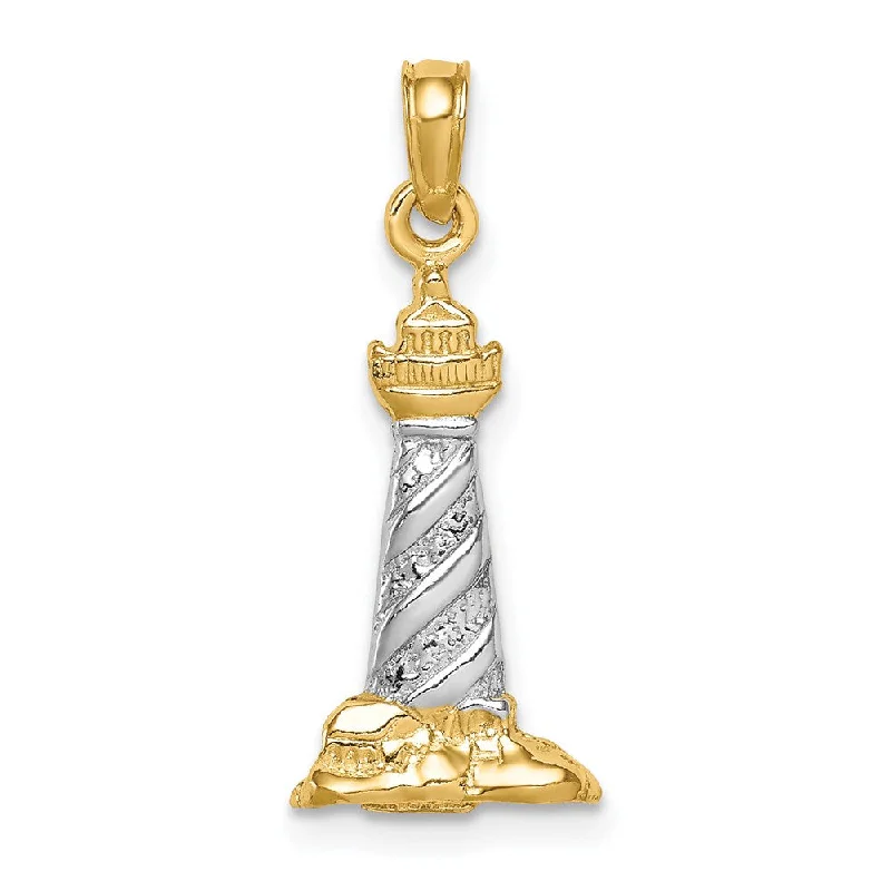 Affordable Luxury Jewelry For Every Occasion 14k Yellow Gold and White Rhodium 3D Cape Hatteras Lighthouse Pendant Affordable Luxury Jewelry For Every Occasion 14k Yellow Gold and White Rhodium 3D Cape Hatteras Lighthouse Pendant