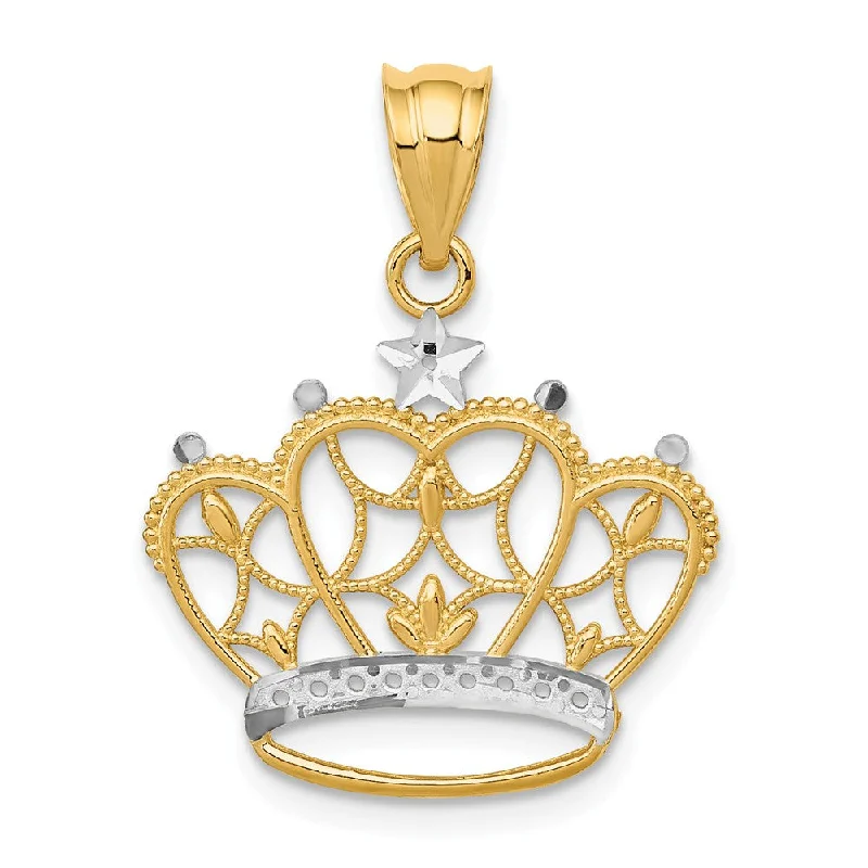 High-Quality Gemstone Jewelry For Special Occasions 14k Yellow Gold and White Rhodium Two Tone Crown Pendant, 19mm High-Quality Gemstone Jewelry For Special Occasions 14k Yellow Gold and White Rhodium Two Tone Crown Pendant, 19mm