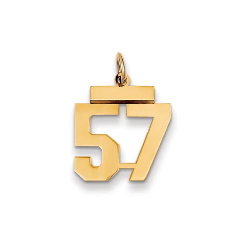 Huge Savings On Premium Jewelry Styles 14k Yellow Gold, Athletic Collection, Small Polished Number 57 Pendant Huge Savings On Premium Jewelry Styles 14k Yellow Gold, Athletic Collection, Small Polished Number 57 Pendant