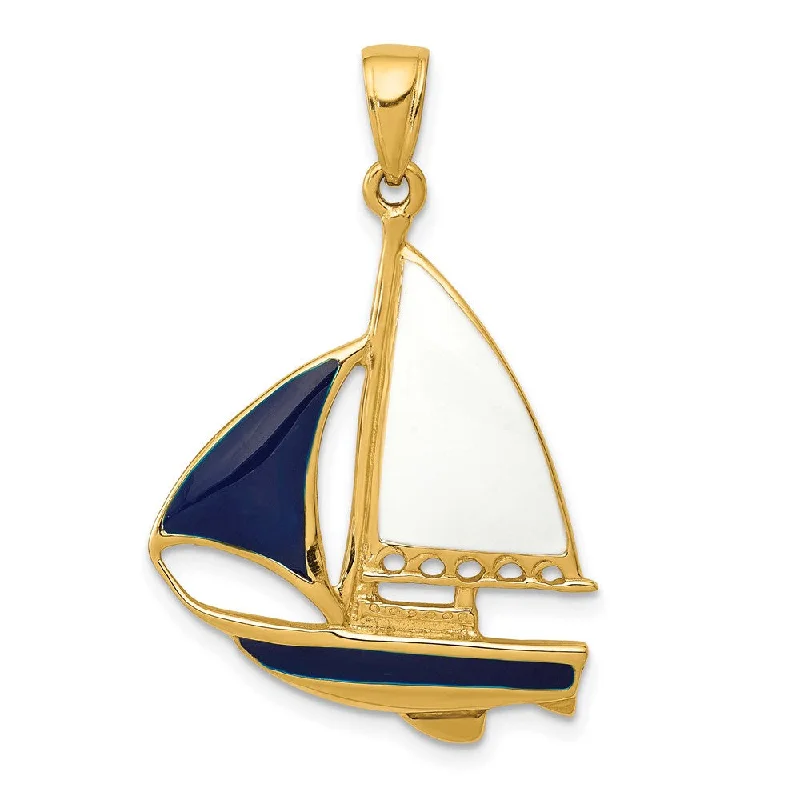 Stunning Jewelry Pieces At The Lowest Prices Ever 14k Yellow Gold, Blue and White Enameled 2D Sailboat Pendant Stunning Jewelry Pieces At The Lowest Prices Ever 14k Yellow Gold, Blue and White Enameled 2D Sailboat Pendant