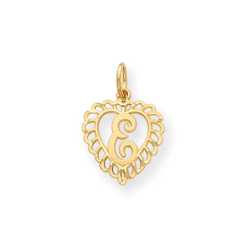 Personalized Engraved Jewelry For Meaningful Gifts 14k Yellow Gold, Grace Collection, Satin Heart Initial E Pendant, 15mm