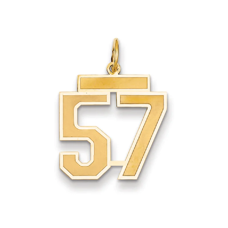 Make Your Outfit Shine With Discounted Jewelry 14k Yellow Gold, Jersey Collection, Medium Number 57 Pendant Make Your Outfit Shine With Discounted Jewelry 14k Yellow Gold, Jersey Collection, Medium Number 57 Pendant