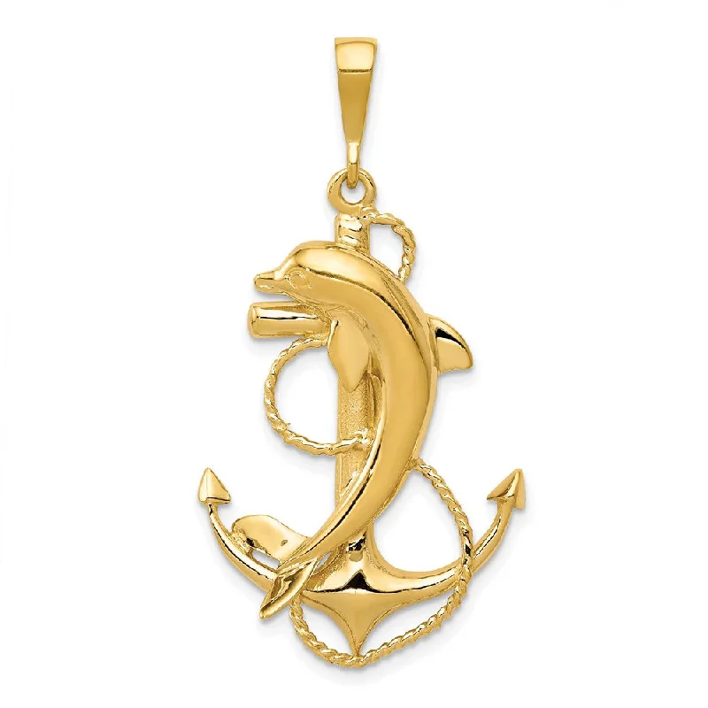 Flash Jewelry Sale – Get Stunning Pieces At Low Prices 14k Yellow Gold Large Polished Anchor with Dolphin Pendant