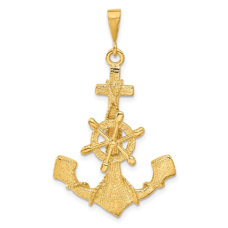Get Ready To Sparkle – Special Jewelry Discounts 14k Yellow Gold Large Satin Anchor with Wheel and Rope Pendant Get Ready To Sparkle – Special Jewelry Discounts 14k Yellow Gold Large Satin Anchor with Wheel and Rope Pendant