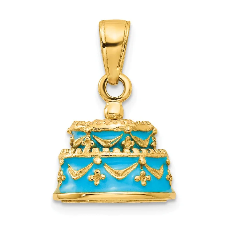 Last Chance To Shop High-End Jewelry At Markdown Prices 14k Yellow Gold Light Blue Enameled Happy Birthday Cake Pendant, 12mm Last Chance To Shop High-End Jewelry At Markdown Prices 14k Yellow Gold Light Blue Enameled Happy Birthday Cake Pendant, 12mm