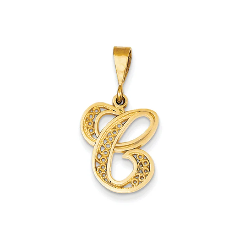 Shop Elegant Jewelry At Unbeatable Prices 14k Yellow Gold, Maci Collection, LG Filigree Script Initial C Pendant Shop Elegant Jewelry At Unbeatable Prices 14k Yellow Gold, Maci Collection, LG Filigree Script Initial C Pendant