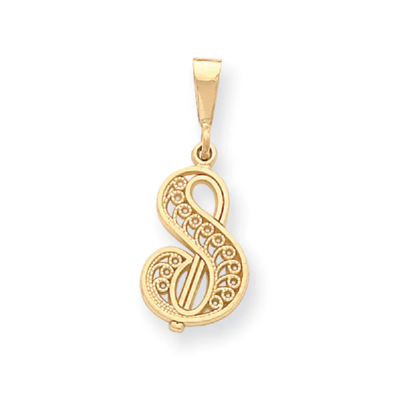 Big Discounts On Elegant Jewelry Collections 14k Yellow Gold, Maci Collection, LG Filigree Script Initial S Pendant