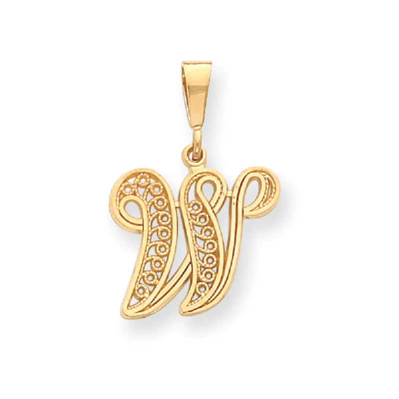 Versatile Layering Jewelry For Effortless Chic 14k Yellow Gold, Maci Collection, LG Filigree Script Initial W Pendant Versatile Layering Jewelry For Effortless Chic 14k Yellow Gold, Maci Collection, LG Filigree Script Initial W Pendant