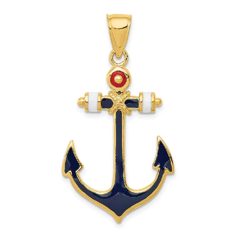 Stunning Jewelry At A Fraction Of The Price 14k Yellow Gold Red, White and Blue Enameled Anchor Pendant Stunning Jewelry At A Fraction Of The Price 14k Yellow Gold Red, White and Blue Enameled Anchor Pendant