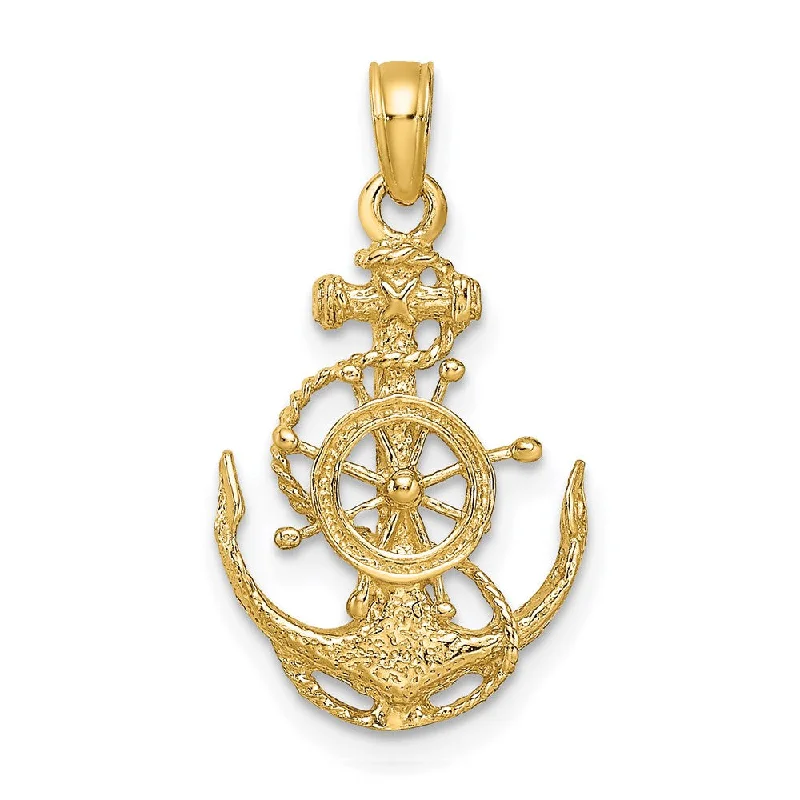 Huge Markdowns On Premium Jewelry Styles 14k Yellow Gold Small Anchor, Ship's Wheel and Rope Pendant Huge Markdowns On Premium Jewelry Styles 14k Yellow Gold Small Anchor, Ship's Wheel and Rope Pendant
