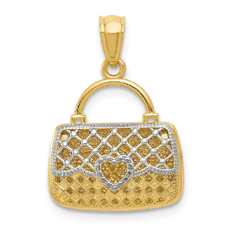 Personalized Jewelry At Special Discount Rates 14k Yellow Gold & White Rhodium Reversible Heart Handbag Pendant Personalized Jewelry At Special Discount Rates 14k Yellow Gold & White Rhodium Reversible Heart Handbag Pendant
