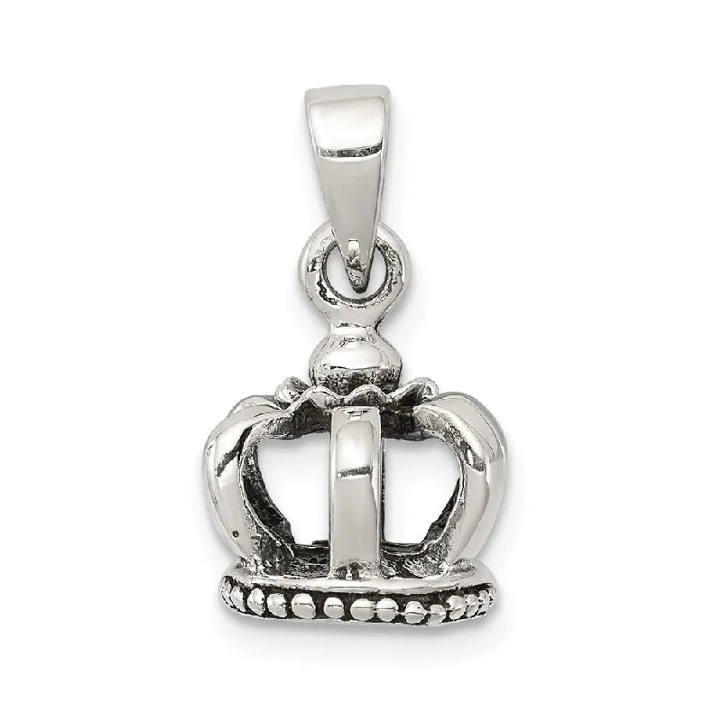 Elevate Your Outfit With Discounted Statement Jewelry Sterling Silver 10mm Antiqued 3D Crown Pendant Elevate Your Outfit With Discounted Statement Jewelry Sterling Silver 10mm Antiqued 3D Crown Pendant