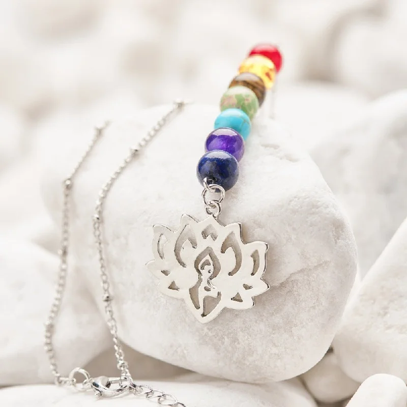 Exclusive Jewelry Offers – Shine For Less 7 Chakra Lotus Flower Gemstone Necklace