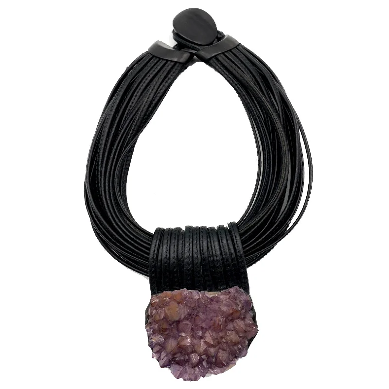 Discounted Jewelry For A Glamorous Look AMETHYST ON LEATHER CHOKER