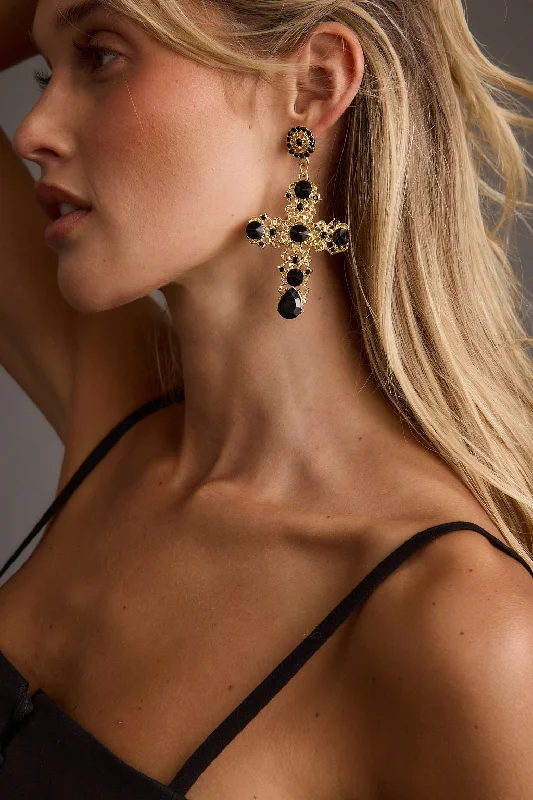 Elegant Jewelry Styles At Budget-Friendly Prices Arabella Gold and Black Statement Cross Earrings Elegant Jewelry Styles At Budget-Friendly Prices Arabella Gold and Black Statement Cross Earrings