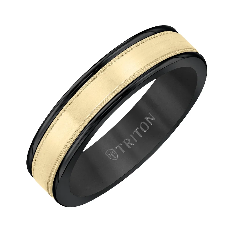 Handcrafted Beauty At Affordable Prices Black Tungsten & Yellow Gold Men's Wedding Band Handcrafted Beauty At Affordable Prices Black Tungsten & Yellow Gold Men's Wedding Band