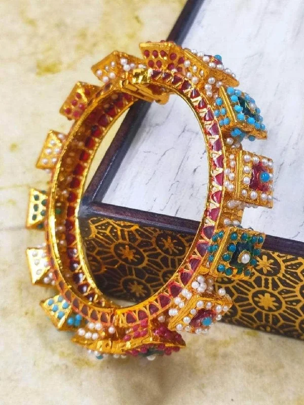 Affordable Glamour – Premium Jewelry For Less Box Shaped Pearl Studded Meenakari Bangle Affordable Glamour – Premium Jewelry For Less Box Shaped Pearl Studded Meenakari Bangle