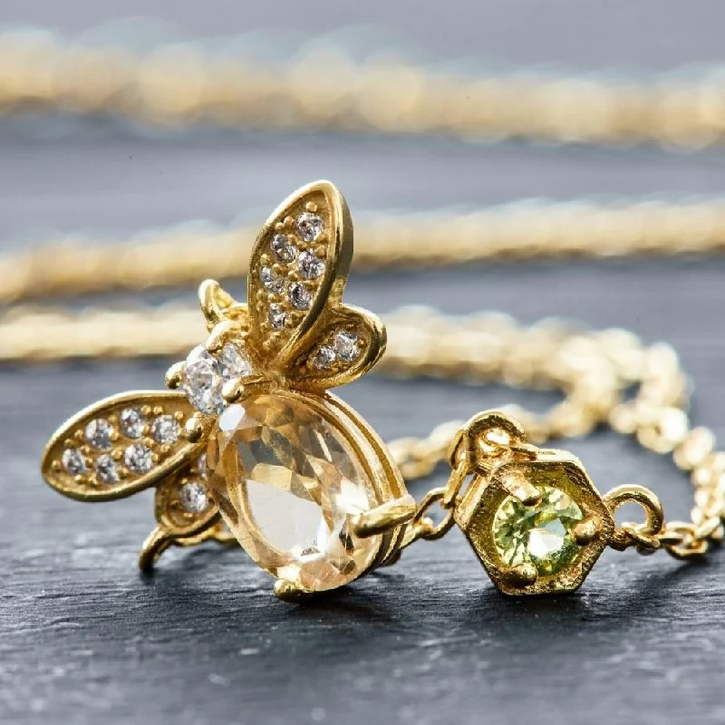 Premium Jewelry Now Available At Special Discounts Citrine Gemstone Bee Necklace