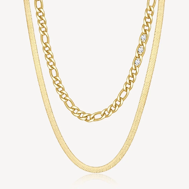 Stunning Jewelry At Even More Stunning Prices Double-Strand Link Crystal Link and Herringbone Necklace in Gold Plated Stainless Steel Stunning Jewelry At Even More Stunning Prices Double-Strand Link Crystal Link and Herringbone Necklace in Gold Plated Stainless Steel