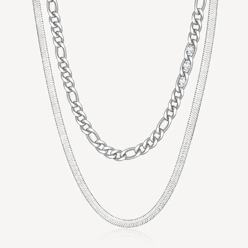 Sparkle On A Budget – Fine Jewelry For Less Double-Strand Link Crystal Link and Herringbone Necklace in Stainless Steel Sparkle On A Budget – Fine Jewelry For Less Double-Strand Link Crystal Link and Herringbone Necklace in Stainless Steel