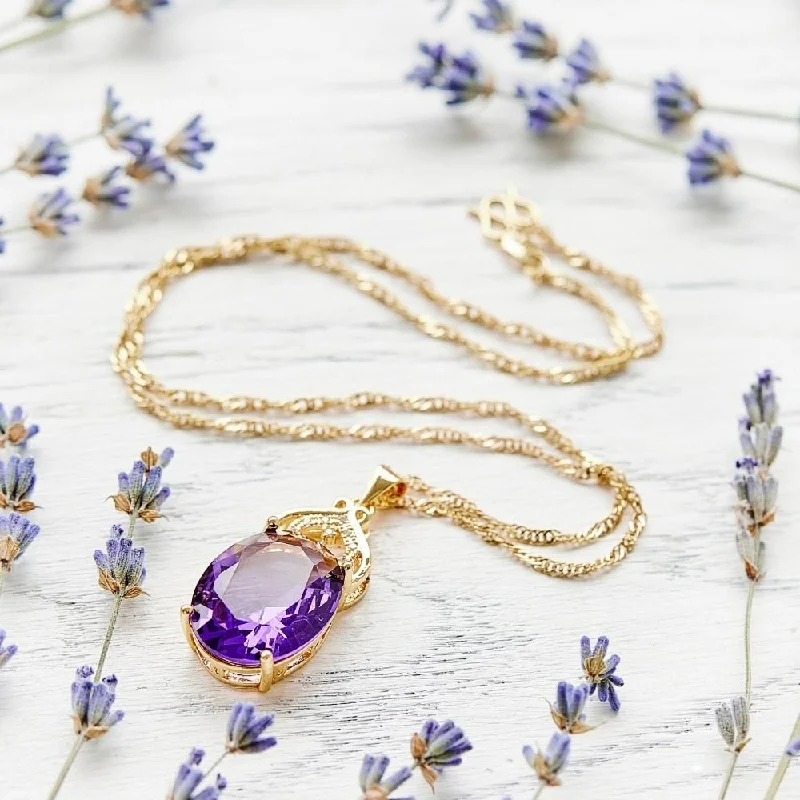 Delicate Crystal Jewelry For Sophisticated Charm Gold Plated Amethyst Necklace