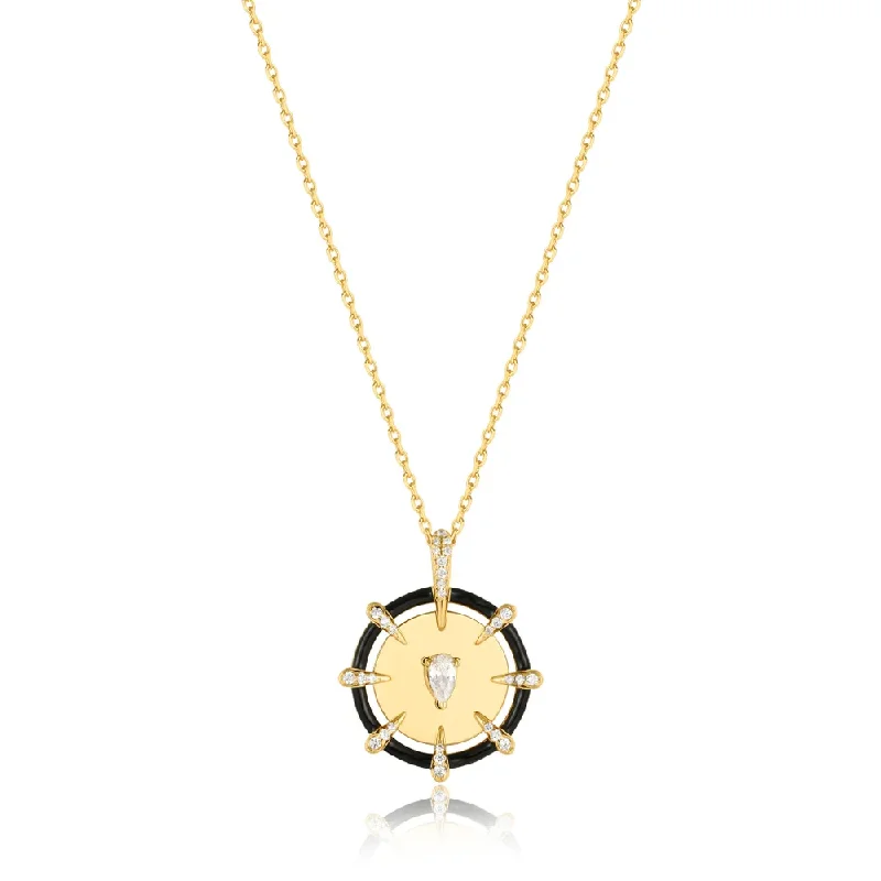 Trendy Minimalist Jewelry For Everyday Wear Gold Sparkle Point Medallion Necklace