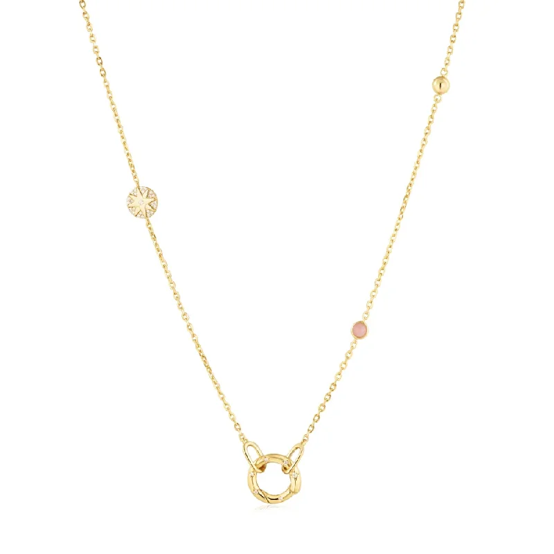 Customized Silver Jewelry For Unique Style Gold Star Rose Quartz Charm Connector Necklace