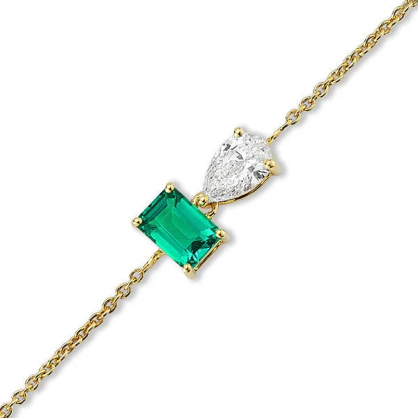 Elegant Rose Gold Jewelry For A Stylish Touch Grown Diamond & Emerald Bracelet in 14K Yellow Gold Elegant Rose Gold Jewelry For A Stylish Touch Grown Diamond & Emerald Bracelet in 14K Yellow Gold