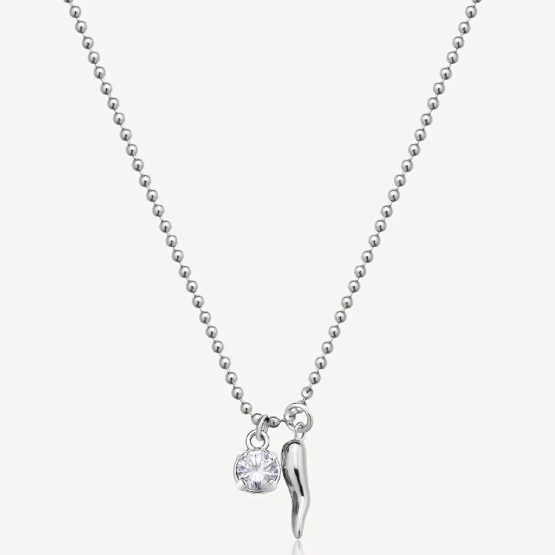 Stunning Jewelry At A Fraction Of The Price Italian Horn and Crystal Charm Necklace in Stainless Steel