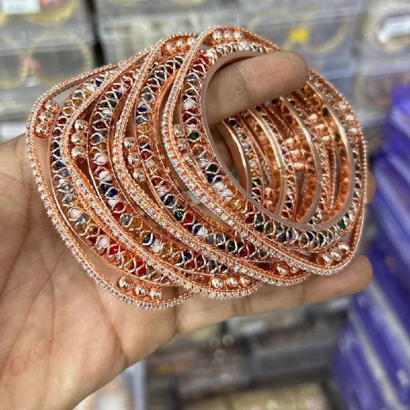 Handmade Pearl Jewelry For Timeless Elegance Kavita Art Rose Gold Plated Austrian Stone Bangles Set Handmade Pearl Jewelry For Timeless Elegance Kavita Art Rose Gold Plated Austrian Stone Bangles Set