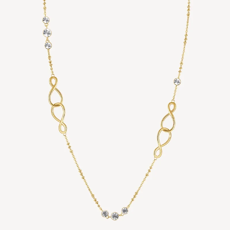 Flash Jewelry Sale – Get Stunning Pieces At Low Prices Long Crystal Infinity Linked Necklace in Gold Plated Stainless Steel