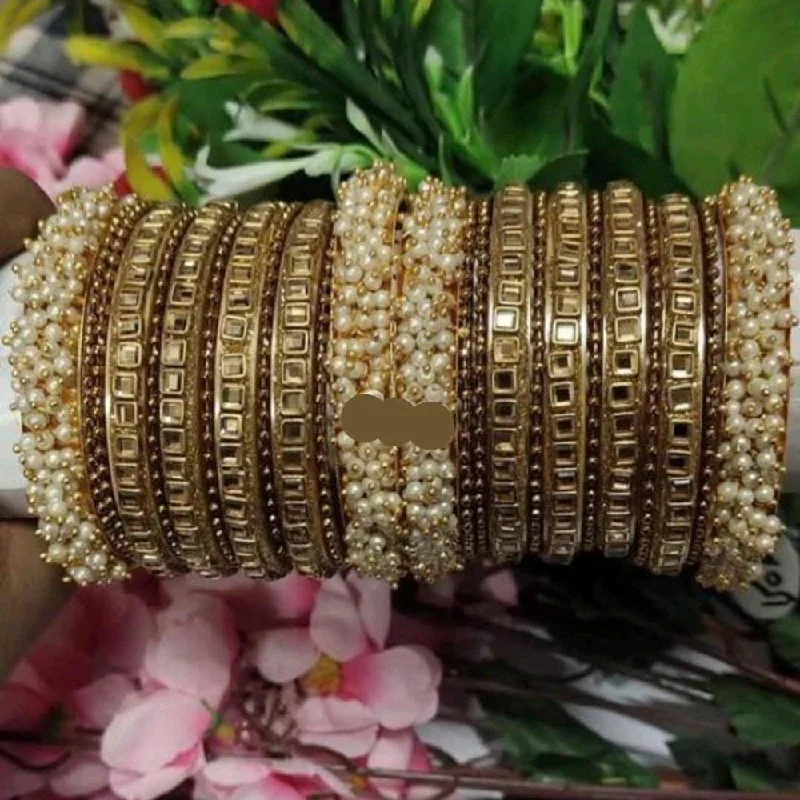 Premium Jewelry Now Available At Special Discounts Martina Jewels Pack Of 6 Traditional Gold Plated Polki Pearl & Kundan Bangles Set