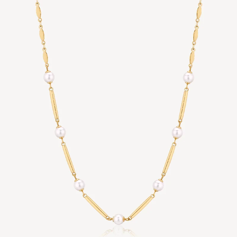 Affordable Gold-Plated Jewelry For Modern Fashion Pearl and Bar Link Necklace in Gold Plated Stainless Steel