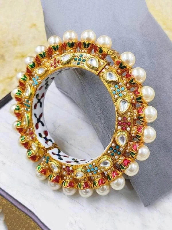 Dazzle In Elegance With Our Biggest Jewelry Sale Pearl Studded Meenakari Bangle Multicolor Dazzle In Elegance With Our Biggest Jewelry Sale Pearl Studded Meenakari Bangle Multicolor