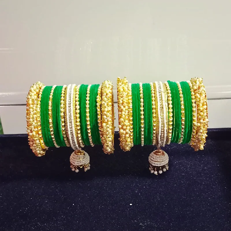Elegant Jewelry Pieces At Unbelievable Prices Pooja Bangles Gold Plated Austrian Stone And Pearls Velvet Bangles Set Elegant Jewelry Pieces At Unbelievable Prices Pooja Bangles Gold Plated Austrian Stone And Pearls Velvet Bangles Set
