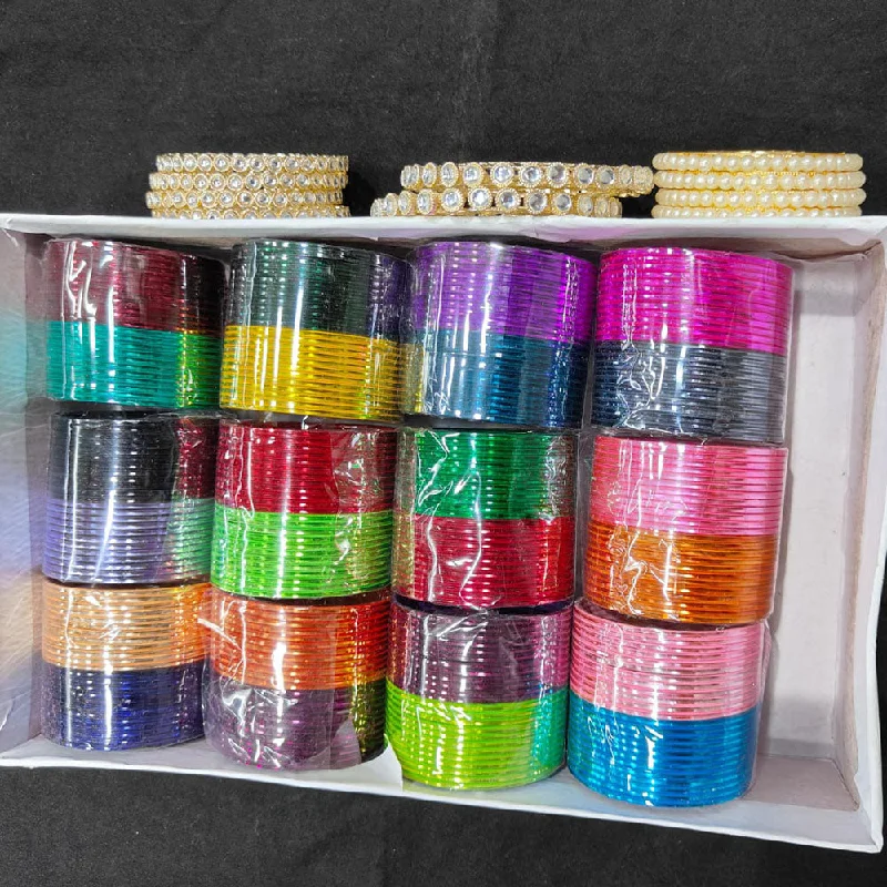 Breathtaking Jewelry, Breathtaking Prices Pooja Bangles Gold Plated Metal Bangles Set (Assorted Color )