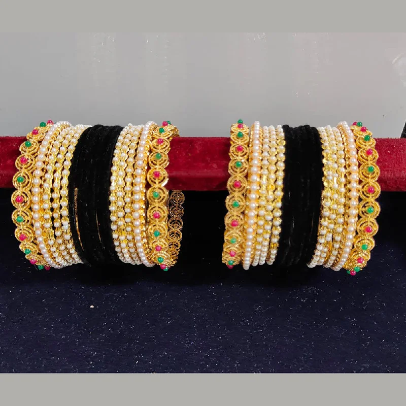 Limited-Stock Jewelry Sale – Once It's Gone, It's Gone Pooja Bangles Gold Plated Pearls Velvet Bangles Set Limited-Stock Jewelry Sale – Once It's Gone, It's Gone Pooja Bangles Gold Plated Pearls Velvet Bangles Set