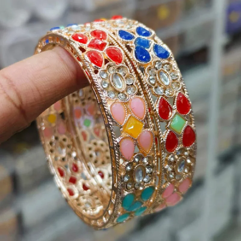 Luxury Handcrafted Jewelry For Elegant Looks Pooja Bangles Rose Gold Plated Pota Stone Bangles Set Luxury Handcrafted Jewelry For Elegant Looks Pooja Bangles Rose Gold Plated Pota Stone Bangles Set
