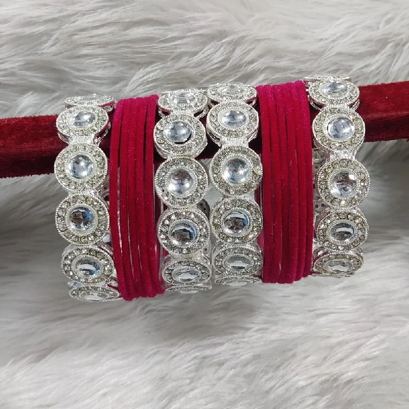 Flash Sale On Exquisite Jewelry – Don't Miss Out Pooja Bangles Silver Plated Austrian Stone And Velvet Bangles Set Flash Sale On Exquisite Jewelry – Don't Miss Out Pooja Bangles Silver Plated Austrian Stone And Velvet Bangles Set