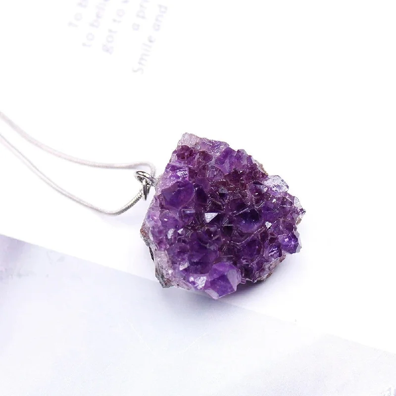 Fashion-Forward Geometric Jewelry For Contemporary Style Raw Purple Amethyst Necklace Fashion-Forward Geometric Jewelry For Contemporary Style Raw Purple Amethyst Necklace
