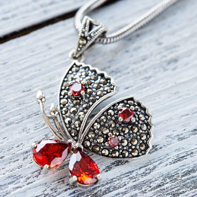 Special Jewelry Deals – Upgrade Your Collection Red Garnet Silver Butterfly Necklace