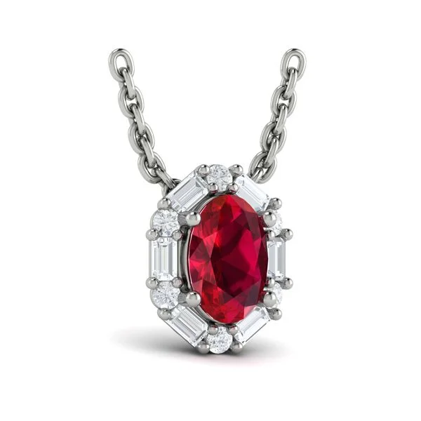 Premium Jewelry At Special Low Prices For A Limited Time Ruby & Diamond Halo Necklace in 14K White Gold