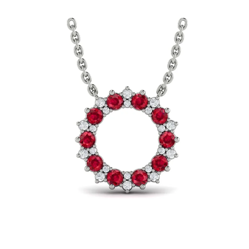 Modern Jewelry At Exclusive Discounts – Shop Today Ruby & Diamond Open Star Halo Necklace in 14K White Gold