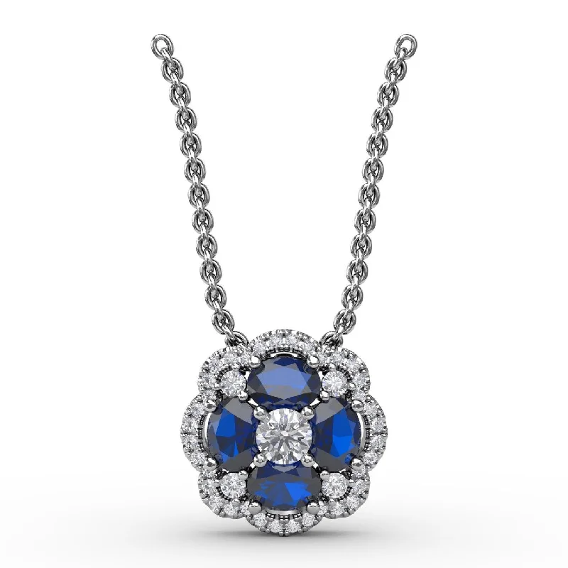 Flash Sale On Stunning Jewelry – Don't Miss Out Sapphire & Diamond Cluster Necklace in 14K White Gold