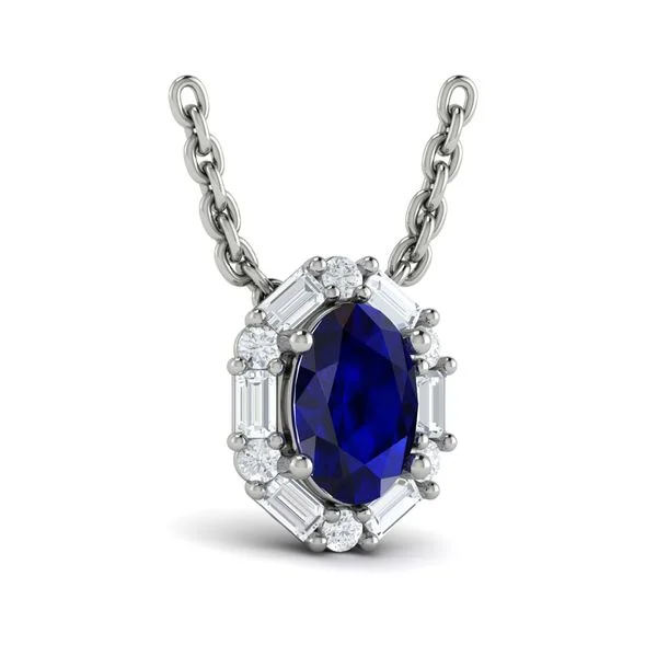 Premium Jewelry Now Available At Special Discounts Sapphire & Diamond Halo Necklace in 14K White Gold