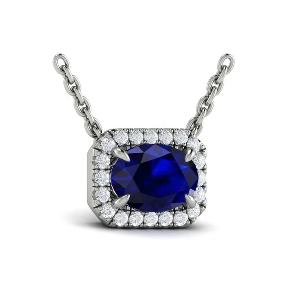 Bestselling Jewelry At Special Promotional Rates Sapphire & Diamond Horizontal Halo Necklace in 14K White Gold