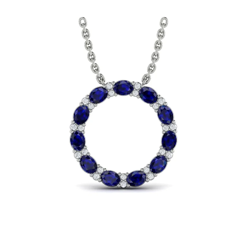 Affordable Luxury Jewelry For Every Occasion Sapphire & Diamond Open Circle Necklace in 14K White Gold