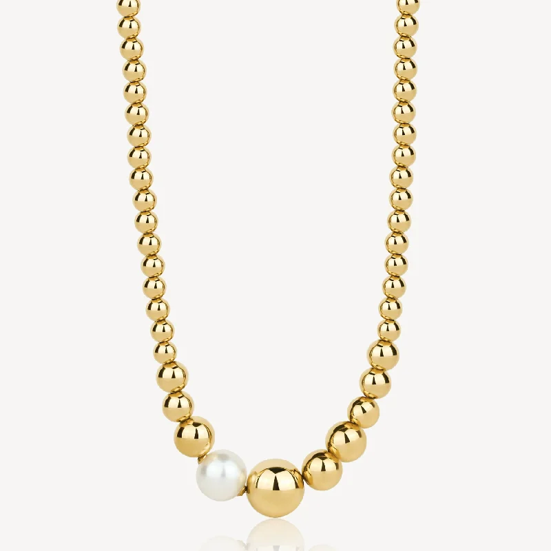Huge Savings On Timeless Jewelry Collections Sea-Shell Pearl Graduated Bead Necklace in Gold Plated Stainless Steel